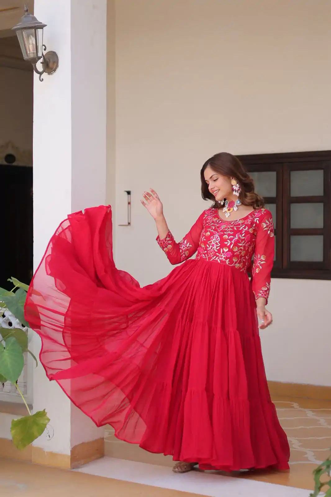 Ram 082 Red Fox Georgette Gown Perfect for Wedding, Party, Sangeet, Durga Puja, Reception – . Grab it for ₹1849. Delivery 4-6 Working Days. Shop now. | Designer Suits, Jump Suits, Casual Suits, Creative suits, Palazzo Suits, Party Wear Suits, Patiala Suits, Salwar suit, Straight Suits
