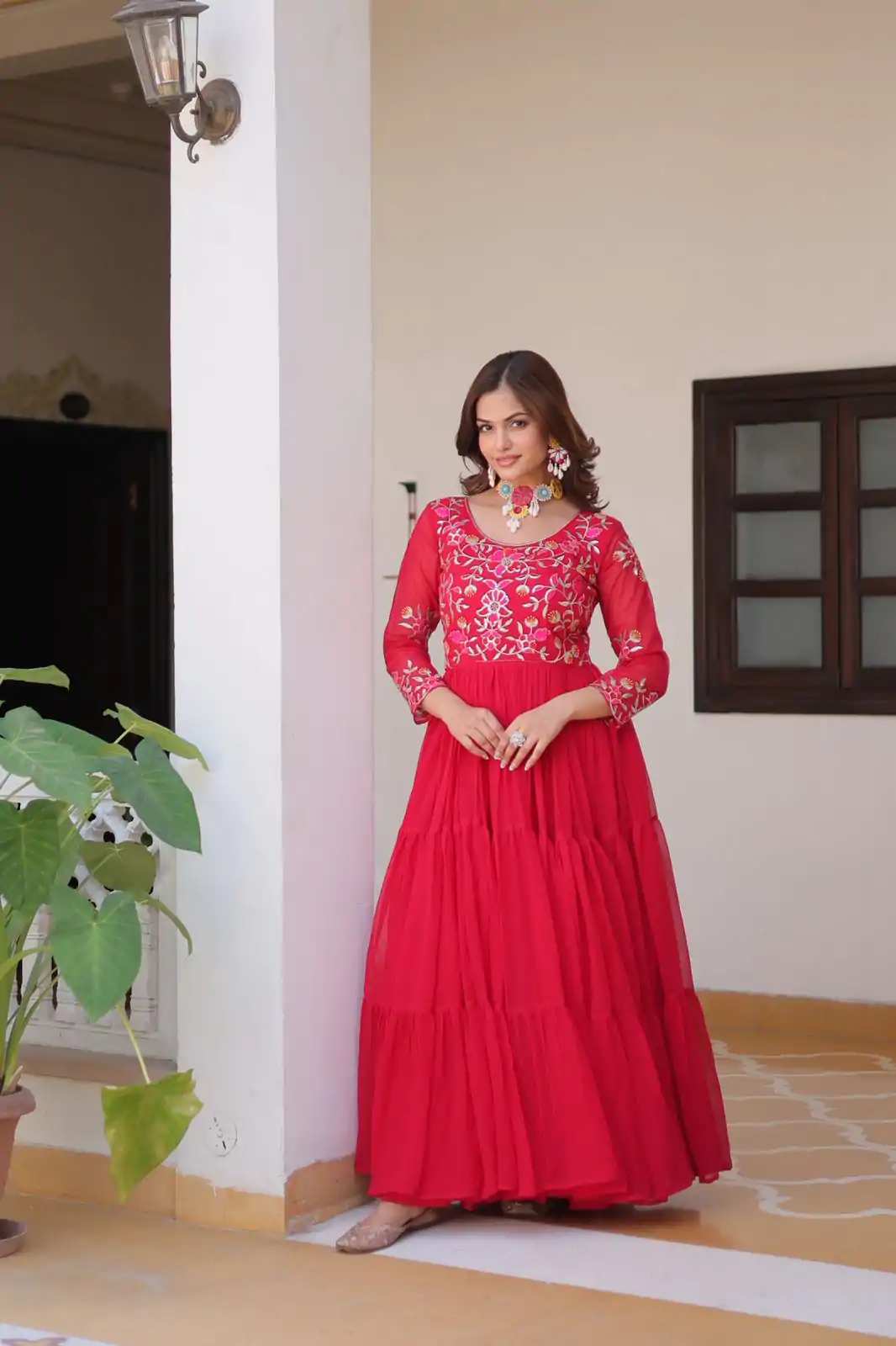 Ram 082 Red Fox Georgette Gown Perfect for Wedding, Party, Sangeet, Durga Puja, Reception – . Grab it for ₹1849. Delivery 4-6 Working Days. Shop now. | Designer Suits, Jump Suits, Casual Suits, Creative suits, Palazzo Suits, Party Wear Suits, Patiala Suits, Salwar suit, Straight Suits