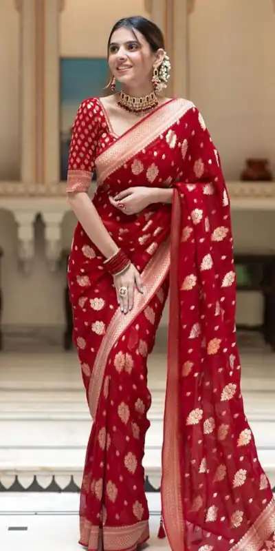 KPR 190 Red Soft Lichi Silk Jacquard Work Saree with Designer Work Wedding, Party, Festive, Events, Deal ₹1399. Delivery 4-6 Working Days. Shop now. | Bollywood Sarees, Creative Sarees, Designer Sarees, Embroidered Sarees, Ethnic Saree, Modern Digital sarees, Party Wear Sarees, Sarees