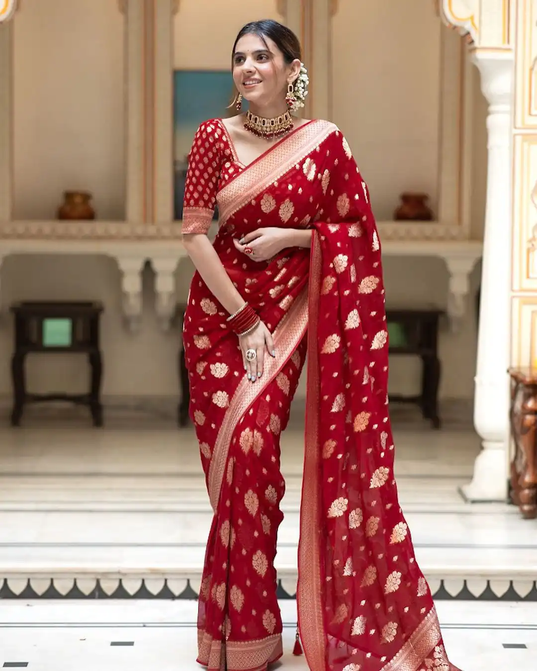 KPR 190 Red Soft Lichi Silk Jacquard Work Saree with Designer Work Wedding, Party, Festive, Events, Deal ₹1399. Delivery 4-6 Working Days. Shop now. | Bollywood Sarees, Creative Sarees, Designer Sarees, Embroidered Sarees, Ethnic Saree, Modern Digital sarees, Party Wear Sarees, Sarees