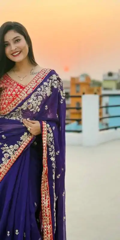 BT 411 Royal Blue in Georgette Embroidery Work & Lace Work Saree . Grab it for ₹1999. Delivery 4-6 Working Days. Shop now. | Bollywood Sarees, Creative Sarees, Designer Sarees, Embroidered Sarees, Ethnic Saree, Modern Digital sarees, Party Wear Sarees, Sarees