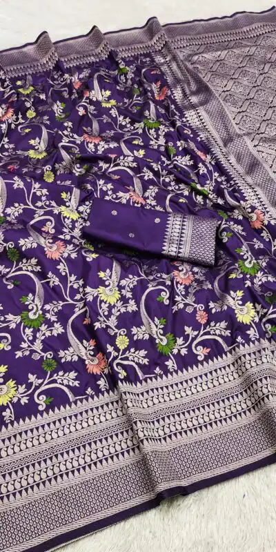 MB 105 Royal Purple in Color Khaddi Pashmina Lace Work & Zari Work Saree . Special Price ₹1999. Delivery 4-6 Working Days. Shop now. | Bollywood Sarees, Creative Sarees, Designer Sarees, Embroidered Sarees, Ethnic Saree, Modern Digital sarees, Party Wear Sarees, Sarees