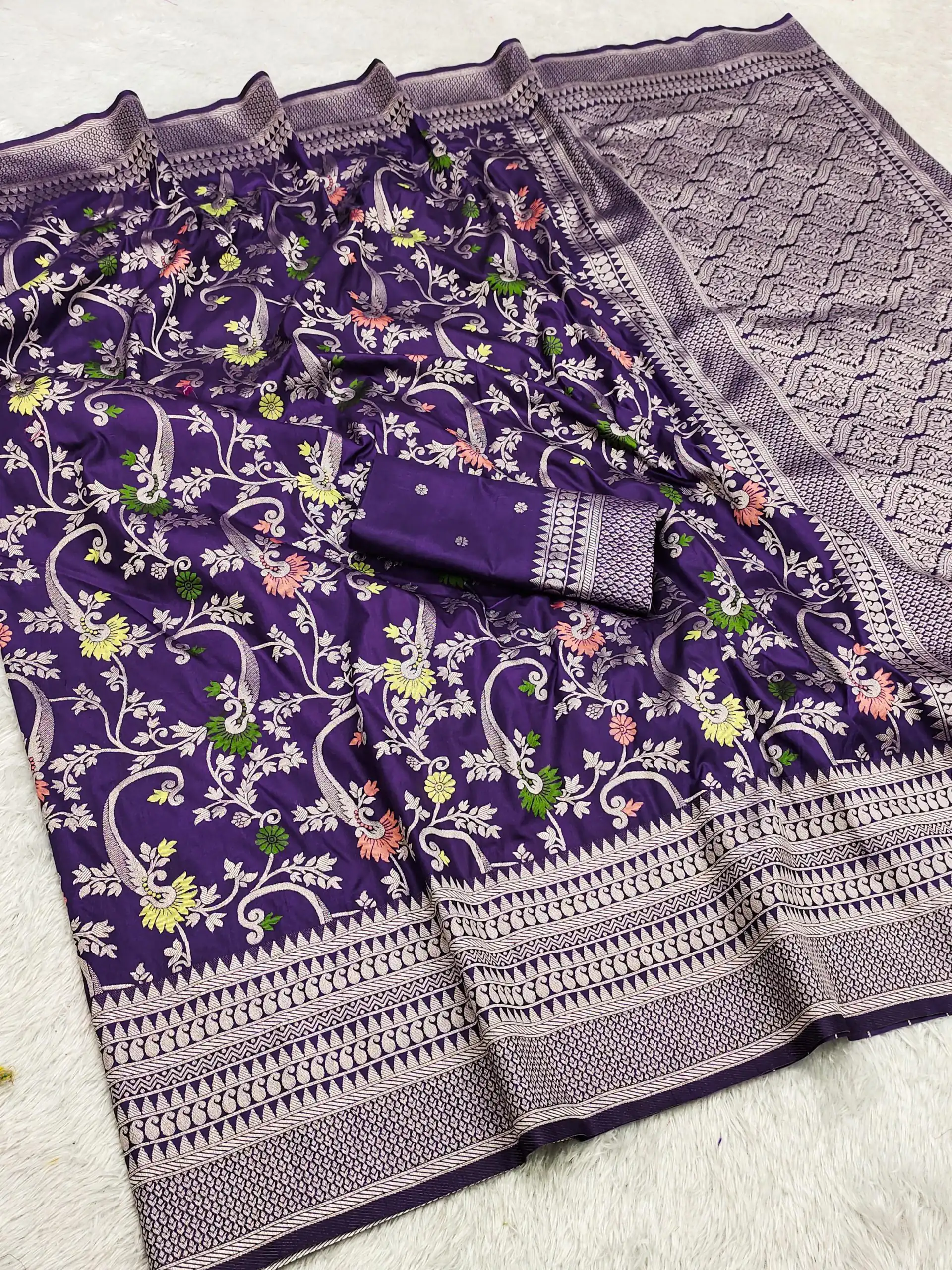 MB 105 Royal Purple in Color Khaddi Pashmina Lace Work & Zari Work Saree . Special Price ₹1999. Delivery 4-6 Working Days. Shop now. | Bollywood Sarees, Creative Sarees, Designer Sarees, Embroidered Sarees, Ethnic Saree, Modern Digital sarees, Party Wear Sarees, Sarees