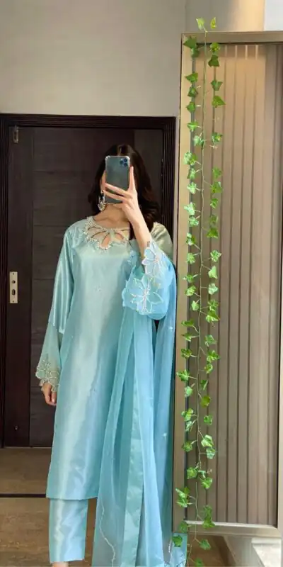 LG 1953 Sky Blue Moss Satin Salwar Suit with Embroidery Work & Bead Work. Now at just ₹1999. Delivery 4-6 Working Days. Shop now. | Designer Suits, Jump Suits, Casual Suits, Creative suits, Palazzo Suits, Party Wear Suits, Patiala Suits, Salwar suit, Straight Suits