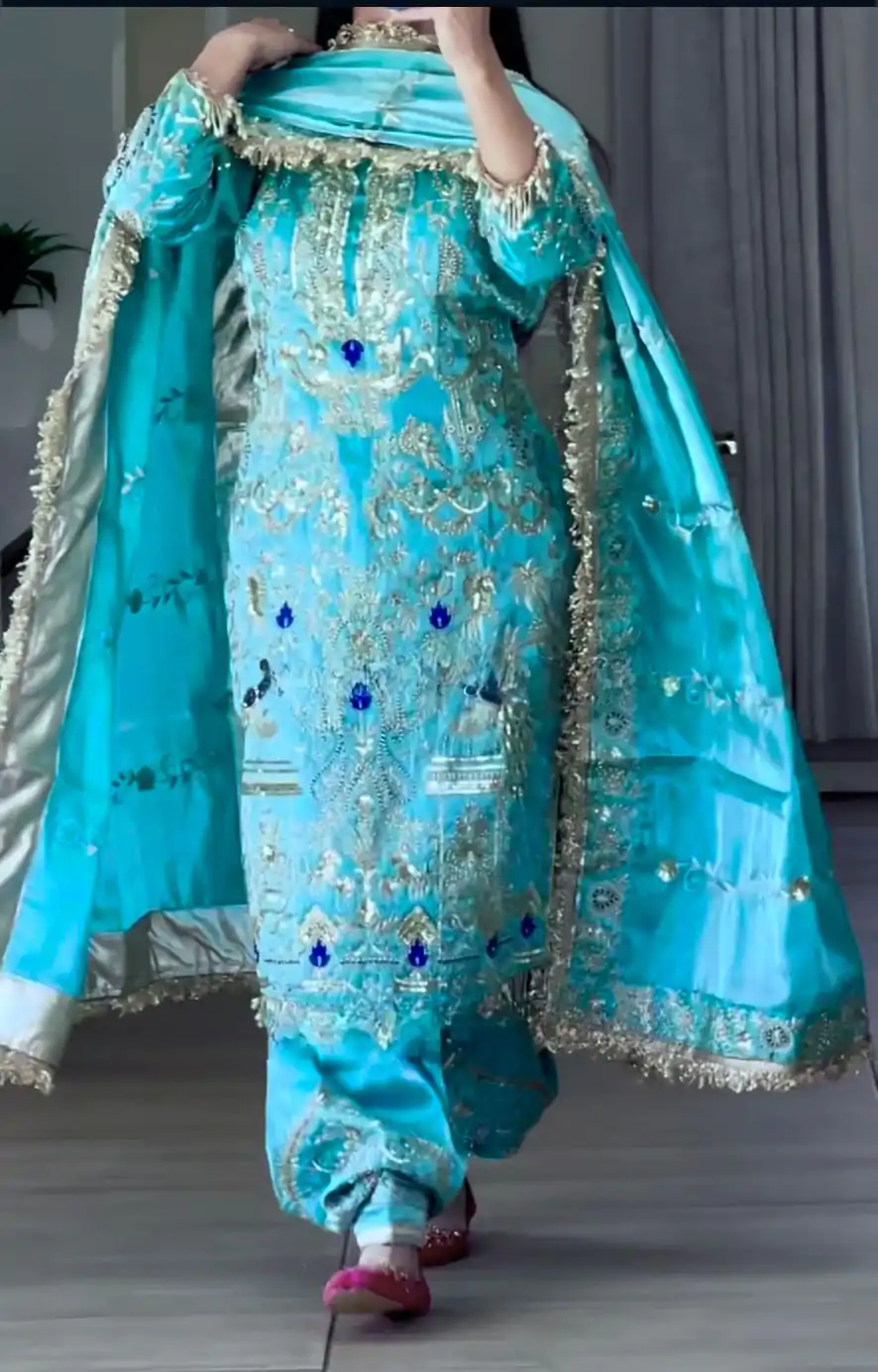 NF 1239 Sky Blue Natural Crep Salwar Suit Perfect for Wedding, Party, Haldi, Festival Celebrations, Housewarming – . Get it for ₹2449. Delivery 4-6 Wor | Designer Suits, Jump Suits, Casual Suits, Creative suits, Palazzo Suits, Party Wear Suits, Patiala Suits, Salwar suit, Straight Suits