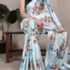YNF 7004 Sky Blue Color Satin Silk Floral Printed Designer Work Saree . Grab it for ₹1549. Delivery 4-6 Working Days. Shop now. | Bollywood Sarees, Creative Sarees, Designer Sarees, Embroidered Sarees, Ethnic Saree, Modern Digital sarees, Party Wear Sarees, Sarees