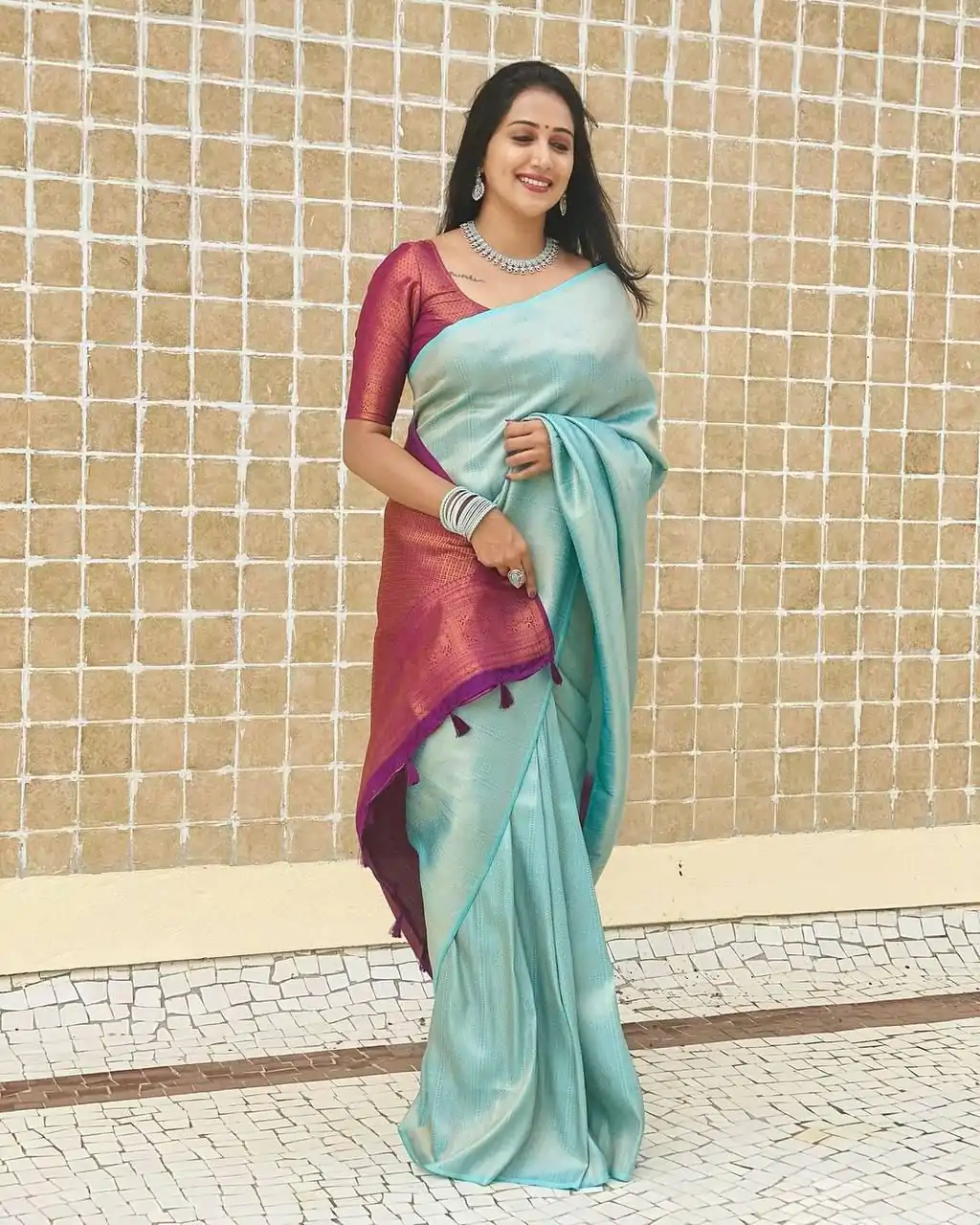 KP 4084 Sky Blue Soft Lichi Silk Saree with Lace Work & Lace Border. Festive Deal ₹1399. Delivery 4-6 Working Days. Shop now. | Bollywood Sarees, Creative Sarees, Designer Sarees, Embroidered Sarees, Ethnic Saree, Modern Digital sarees, Party Wear Sarees, Sarees
