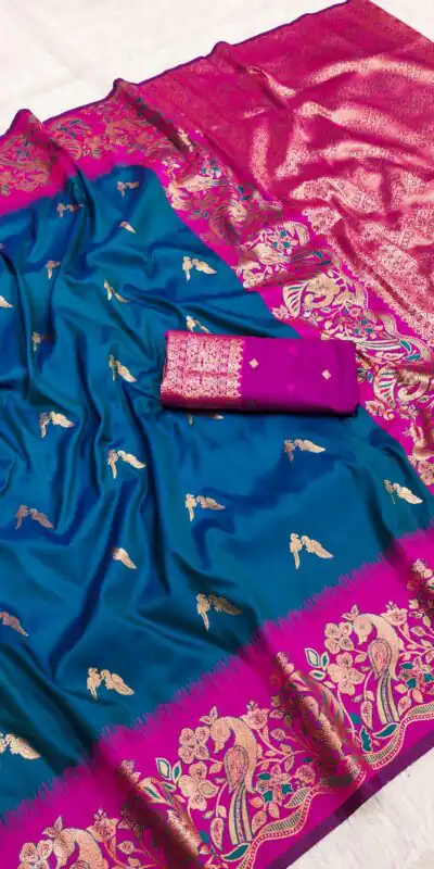 MB 3308 Teal Banarasi Silk Saree Perfect for Wedding, Party, Holi, Reception, Raksha Bandhan – . Special Price ₹1999. Delivery 4-6 Working Days. Shop n | Bollywood Sarees, Creative Sarees, Designer Sarees, Embroidered Sarees, Ethnic Saree, Modern Digital sarees, Party Wear Sarees, Sarees