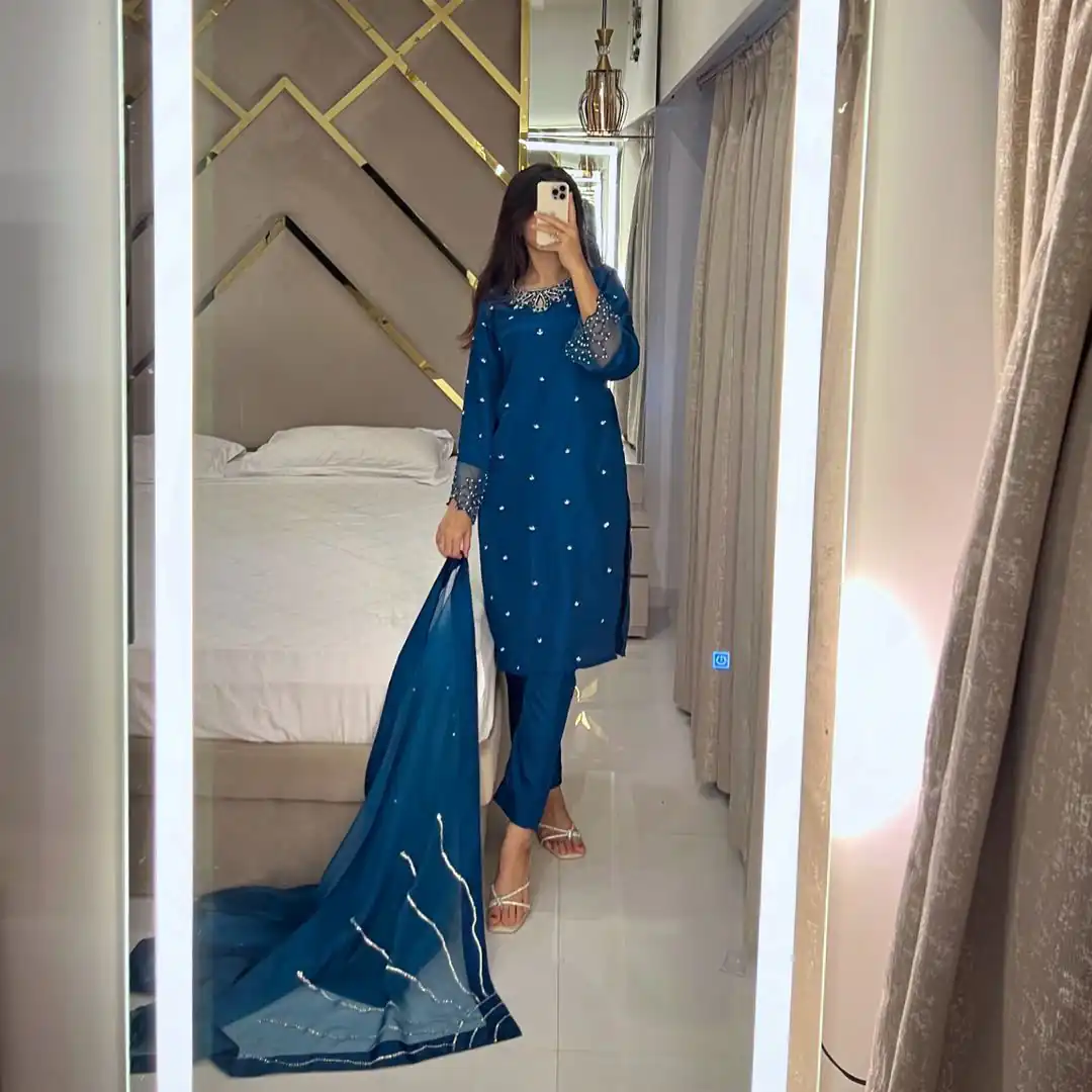 LG 1953 Teal Moss Satin Salwar Suit with Embroidery Work & Bead Work. Now at just ₹1999. Delivery 4-6 Working Days. Shop now. | Designer Suits, Jump Suits, Casual Suits, Creative suits, Palazzo Suits, Party Wear Suits, Patiala Suits, Salwar suit, Straight Suits