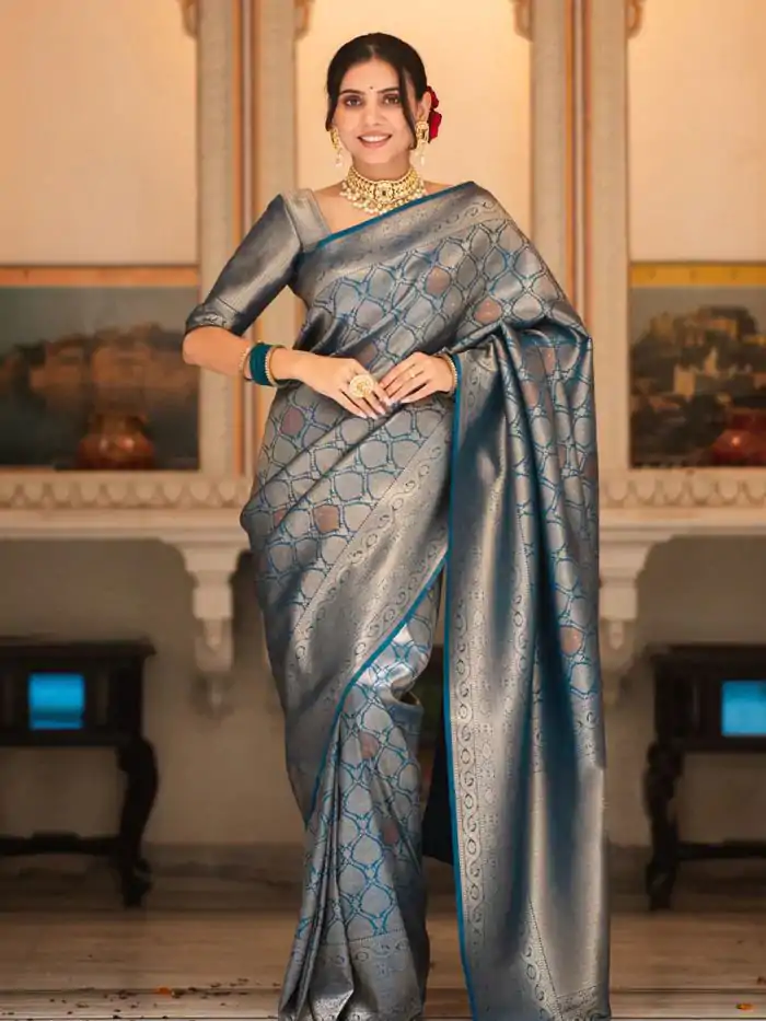 KPR 231 Teal Soft Lichi Silk Saree with Designer Work. Wedding, Party, Festive, Events, Festive Deal ₹1449. Delivery 4-6 Working Days. Shop now. | Bollywood Sarees, Creative Sarees, Designer Sarees, Embroidered Sarees, Ethnic Saree, Modern Digital sarees, Party Wear Sarees, Sarees