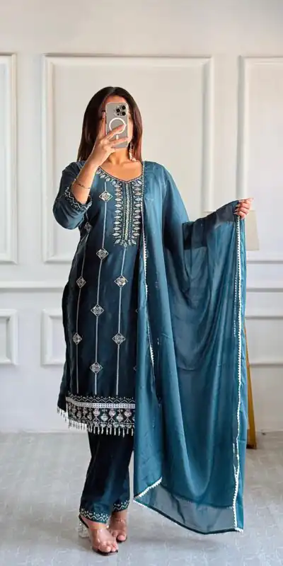 VLM 249 Teal Star Georgette Salwar Suit with Lace Work. Wedding, Party, Festive, Events Grab it for ₹1799. Delivery 4-6 Working Days. Shop now. | Designer Suits, Jump Suits, Casual Suits, Creative suits, Palazzo Suits, Party Wear Suits, Patiala Suits, Salwar suit, Straight Suits