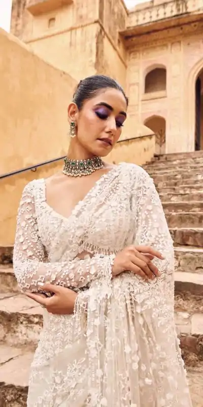 DF 3438 White Butterfly Net Saree with Sequins Work & Embroidery Work. Introductory Price ₹1799. Delivery 4-6 Working Days. Shop now. | Bollywood Sarees, Creative Sarees, Designer Sarees, Embroidered Sarees, Ethnic Saree, Modern Digital sarees, Party Wear Sarees, Sarees