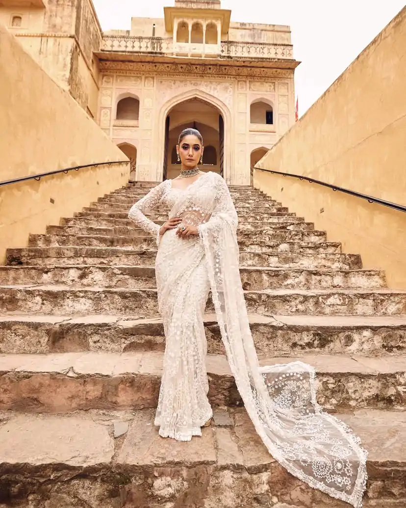 DF 3438 White Butterfly Net Saree with Sequins Work & Embroidery Work. Introductory Price ₹1799. Delivery 4-6 Working Days. Shop now. | Bollywood Sarees, Creative Sarees, Designer Sarees, Embroidered Sarees, Ethnic Saree, Modern Digital sarees, Party Wear Sarees, Sarees