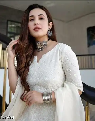 MF 511 White Cotton with Lace Work Gown . Wedding, Party, Festive, Events, Affordable Price ₹1549. Delivery 4-6 Working Days. Shop now. | Bollywood Gowns, Creative Gowns, Designer Gowns, Embroidered Gowns, Gowns, Party Wear Gowns