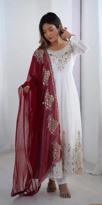 ZF 5008 White Georgette Gown with Embroidery Work. Wedding, Party, Festive, Events, Special Price ₹2049. Delivery 4-6 Working Days. Shop now. | Designer Suits, Jump Suits, Casual Suits, Creative suits, Palazzo Suits, Party Wear Suits, Patiala Suits, Salwar suit, Straight Suits