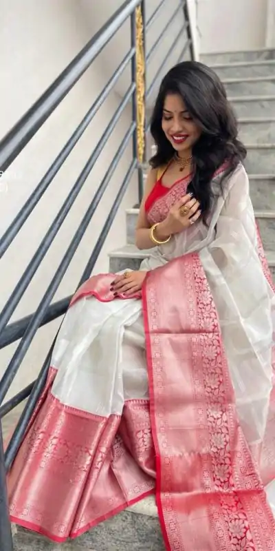 KPR 148 White Soft Lichi Silk Saree Perfect for Wedding, Party, Mehendi, Ganesh Chaturthi, Raksha Bandhan – . Introductory Price ₹1449. Delivery 4-6 | Bollywood Sarees, Creative Sarees, Designer Sarees, Embroidered Sarees, Ethnic Saree, Modern Digital sarees, Party Wear Sarees, Sarees