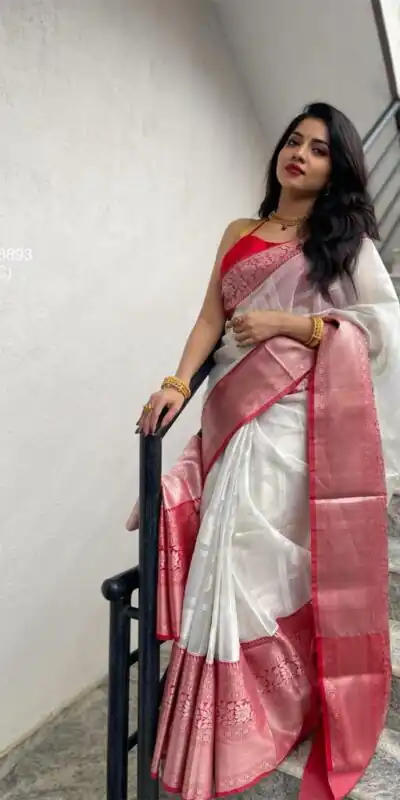 KPR 148 White Soft Lichi Silk Saree Perfect for Wedding, Party, Mehendi, Ganesh Chaturthi, Raksha Bandhan – . Introductory Price ₹1449. Delivery 4-6 | Bollywood Sarees, Creative Sarees, Designer Sarees, Embroidered Sarees, Ethnic Saree, Modern Digital sarees, Party Wear Sarees, Sarees