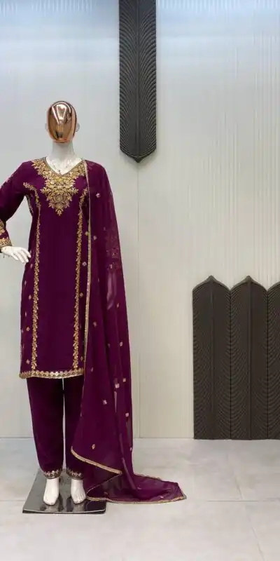 LG 1933 Wine Georgette with Embroidery Work & Lace Work Salwar Suit . Get it for ₹1899. Delivery 4-6 Working Days. Shop now. | Designer Suits, Jump Suits, Casual Suits, Creative suits, Palazzo Suits, Party Wear Suits, Patiala Suits, Salwar suit, Straight Suits