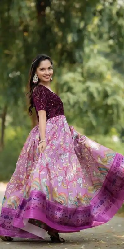 PC 352 Wine in Jacquard Viving Embroidery Work Gown . Wedding, Party, Festive, Events, Now at just ₹1979. Delivery 4-6 Working Days. Shop now. | Bollywood Lehenga, Creative Lehenga, Designer Lehenga, Embroidered Lehenga, Lehenga, Party Wear Lehenga