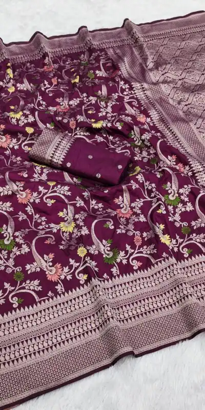 MB 105 Wine in Color Khaddi Pashmina Lace Work & Zari Work Saree . Special Price ₹1999. Delivery 4-6 Working Days. Shop now. | Bollywood Sarees, Creative Sarees, Designer Sarees, Embroidered Sarees, Ethnic Saree, Modern Digital sarees, Party Wear Sarees, Sarees