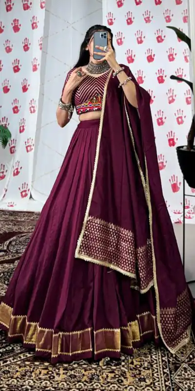 LNB 1747 Wine Pure Chanderi Lehenga Choli Perfect for Wedding, Party, Housewarming, Pongal, Sangeet –. Festive Deal ₹2499. Delivery 4-6 Working Days. | Bollywood Lehenga, Creative Lehenga, Designer Lehenga, Embroidered Lehenga, Lehenga, Party Wear Lehenga