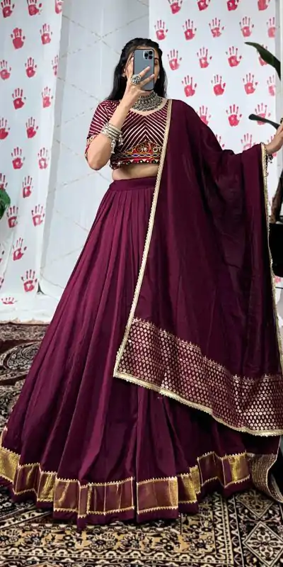 LNB 1747 Wine Pure Chanderi Lehenga Choli Perfect for Wedding, Party, Housewarming, Pongal, Sangeet –. Festive Deal ₹2499. Delivery 4-6 Working Days. | Bollywood Lehenga, Creative Lehenga, Designer Lehenga, Embroidered Lehenga, Lehenga, Party Wear Lehenga