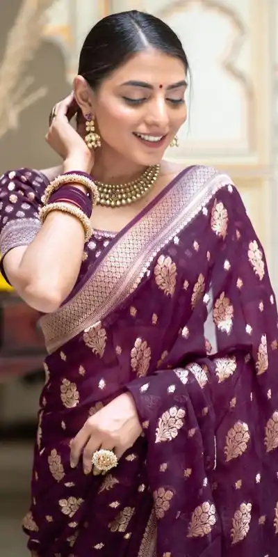 KPR 190 Wine Soft Lichi Silk Jacquard Work Saree with Designer Work Wedding, Party, Festive, Events, Deal ₹1399. Delivery 4-6 Working Days. Shop now. | Bollywood Sarees, Creative Sarees, Designer Sarees, Embroidered Sarees, Ethnic Saree, Modern Digital sarees, Party Wear Sarees, Sarees