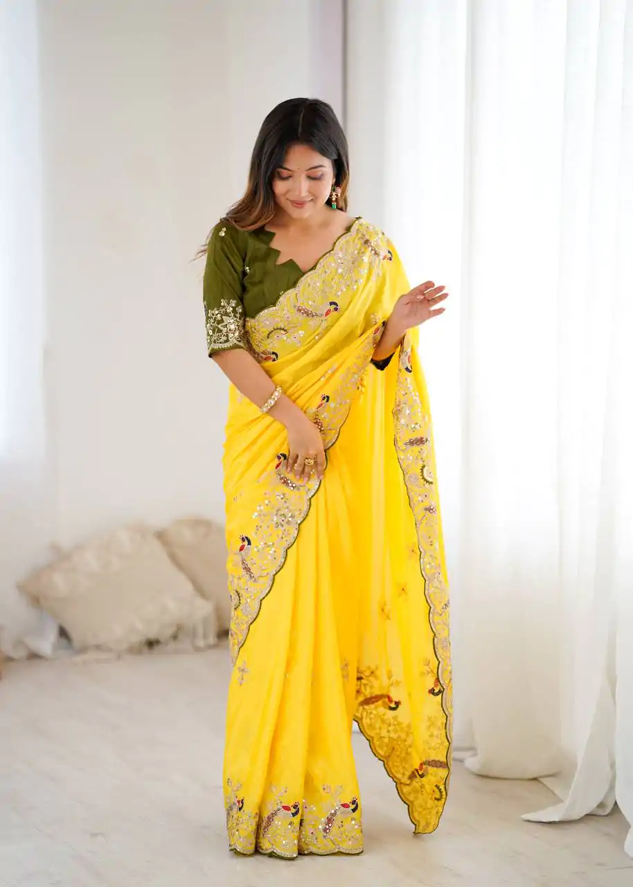 KP 3038 Yellow Soft Lichi Silk with Lace Border & Lace Work Saree . Special Price ₹1349. Delivery 4-6 Working Days. Shop now. | Bollywood Sarees, Creative Sarees, Designer Sarees, Embroidered Sarees, Ethnic Saree, Modern Digital sarees, Party Wear Sarees, Sarees