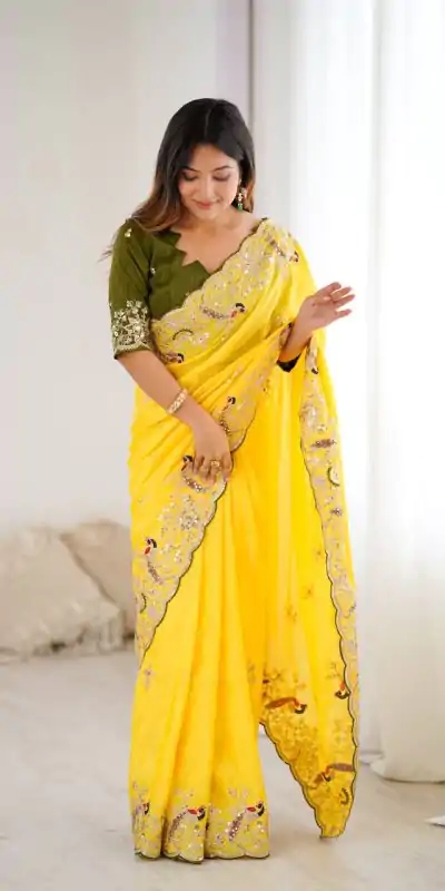 KP 3038 Yellow Soft Lichi Silk with Lace Border & Lace Work Saree . Special Price ₹1349. Delivery 4-6 Working Days. Shop now. | Bollywood Sarees, Creative Sarees, Designer Sarees, Embroidered Sarees, Ethnic Saree, Modern Digital sarees, Party Wear Sarees, Sarees