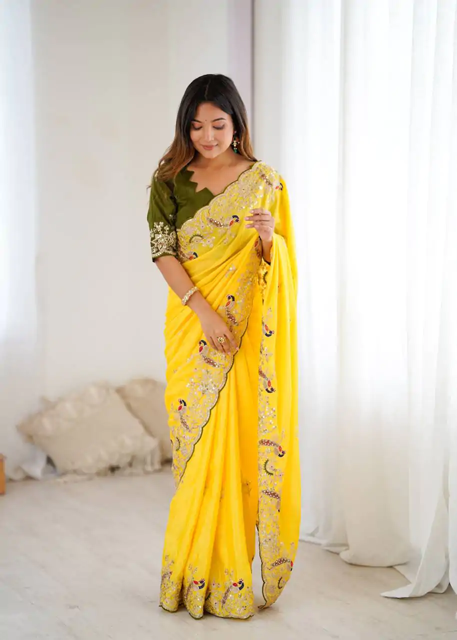 KP 3038 Yellow Soft Lichi Silk with Lace Border & Lace Work Saree . Special Price ₹1349. Delivery 4-6 Working Days. Shop now. | Bollywood Sarees, Creative Sarees, Designer Sarees, Embroidered Sarees, Ethnic Saree, Modern Digital sarees, Party Wear Sarees, Sarees