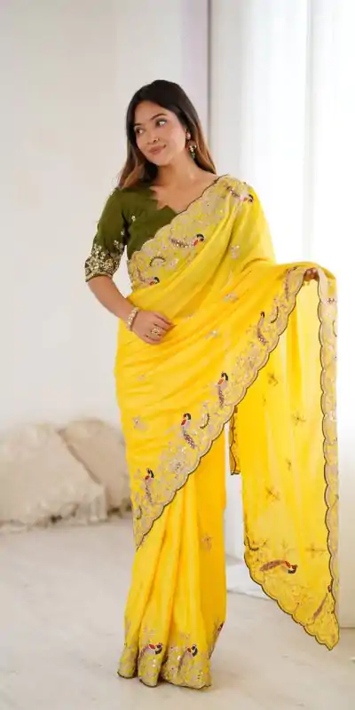 KP 3038 Yellow Soft Lichi Silk with Lace Border & Lace Work Saree . Special Price ₹1349. Delivery 4-6 Working Days. Shop now. | Bollywood Sarees, Creative Sarees, Designer Sarees, Embroidered Sarees, Ethnic Saree, Modern Digital sarees, Party Wear Sarees, Sarees