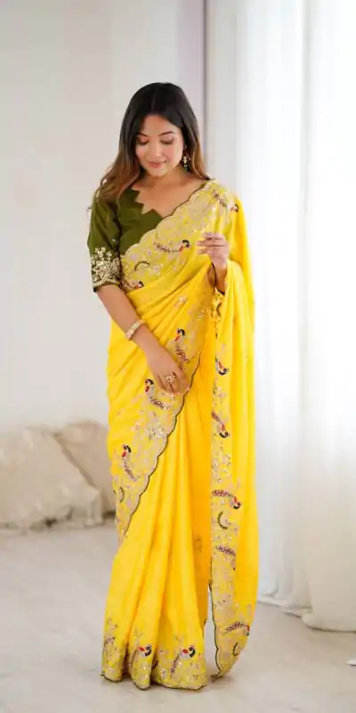 KP 3038 Yellow Soft Lichi Silk with Lace Border & Lace Work Saree . Special Price ₹1349. Delivery 4-6 Working Days. Shop now. | Bollywood Sarees, Creative Sarees, Designer Sarees, Embroidered Sarees, Ethnic Saree, Modern Digital sarees, Party Wear Sarees, Sarees