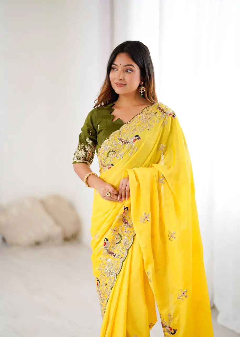 KP 3038 Yellow Soft Lichi Silk with Lace Border & Lace Work Saree . Special Price ₹1349. Delivery 4-6 Working Days. Shop now. | Bollywood Sarees, Creative Sarees, Designer Sarees, Embroidered Sarees, Ethnic Saree, Modern Digital sarees, Party Wear Sarees, Sarees