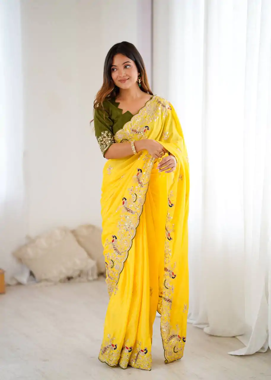 KP 3038 Yellow Soft Lichi Silk with Lace Border & Lace Work Saree . Special Price ₹1349. Delivery 4-6 Working Days. Shop now. | Bollywood Sarees, Creative Sarees, Designer Sarees, Embroidered Sarees, Ethnic Saree, Modern Digital sarees, Party Wear Sarees, Sarees