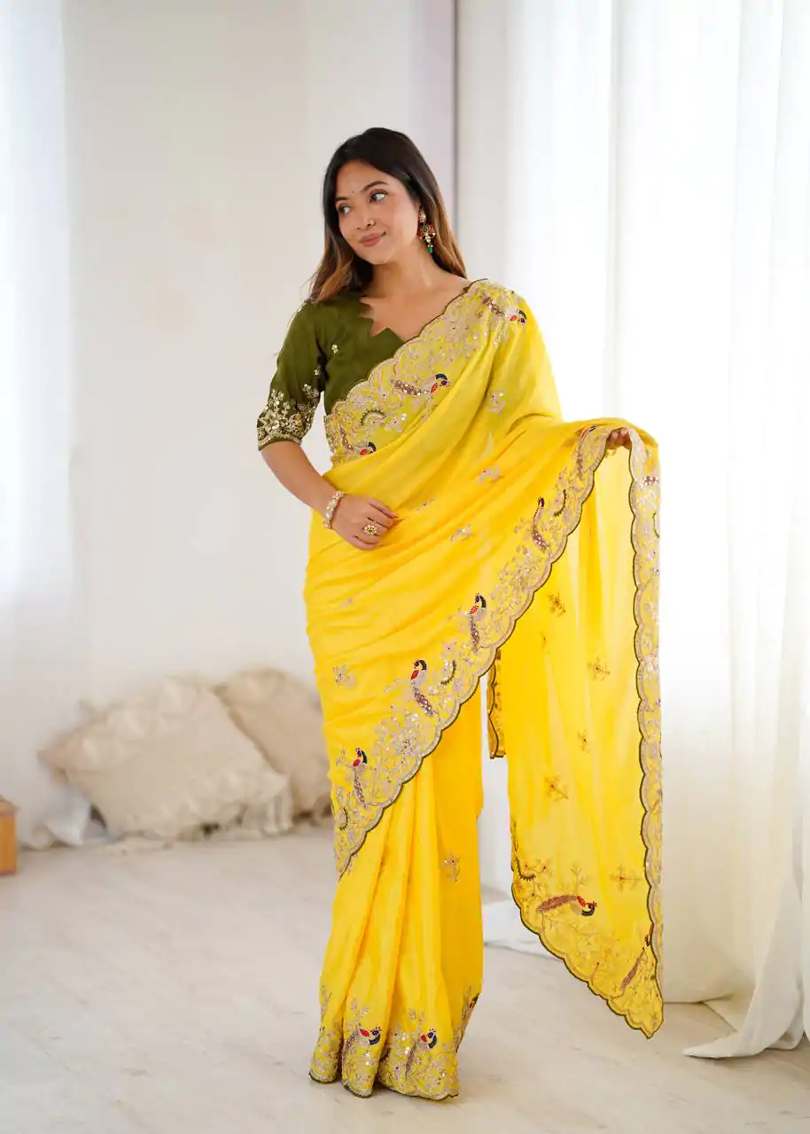 KP 3038 Yellow Soft Lichi Silk with Lace Border & Lace Work Saree . Special Price ₹1349. Delivery 4-6 Working Days. Shop now. | Bollywood Sarees, Creative Sarees, Designer Sarees, Embroidered Sarees, Ethnic Saree, Modern Digital sarees, Party Wear Sarees, Sarees