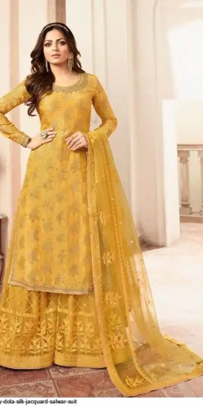 FC L.t 5401 Yellow Color Jacquard Silk Georgette Diamond Sharara Suit Wedding, Party, Festive Expected Delivery 4-6 Working Days  @2999/- | Jump Suits, Straight Suits, Casual Suits, Creative suits, Designer Suits, Palazzo Suits, Party Wear Suits, Patiala Suits, Salwar suit