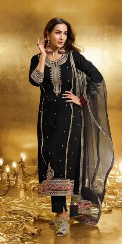 KF 1708 Black Faux Georgette Salwar Suit with Embroidery Work. Available at ₹1999 only. Delivery 4-6 Working Days. Shop now. | Designer Suits, Jump Suits, Tops & Bottoms, Track Suits, Trendy Wear, Casual Suits, Creative suits, Palazzo Suits, Party Wear Suits, Patiala Suits, Salwar suit, Straight Suits