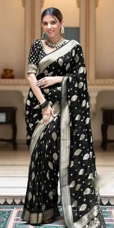 KPR 190 Black Soft Lichi Silk Jacquard Work Saree with Designer Work Wedding, Party, Festive, Events, Deal ₹1399. Delivery 4-6 Working Days. Shop now. | Bollywood Sarees, Creative Sarees, Designer Sarees, Embroidered Sarees, Ethnic Saree, Modern Digital sarees, Party Wear Sarees, Sarees