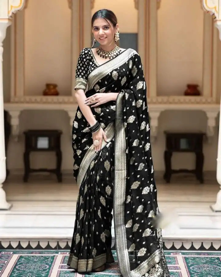 KPR 190 Black Soft Lichi Silk Jacquard Work Saree with Designer Work Wedding, Party, Festive, Events, Deal ₹1399. Delivery 4-6 Working Days. Shop now. | Bollywood Sarees, Creative Sarees, Designer Sarees, Embroidered Sarees, Ethnic Saree, Modern Digital sarees, Party Wear Sarees, Sarees
