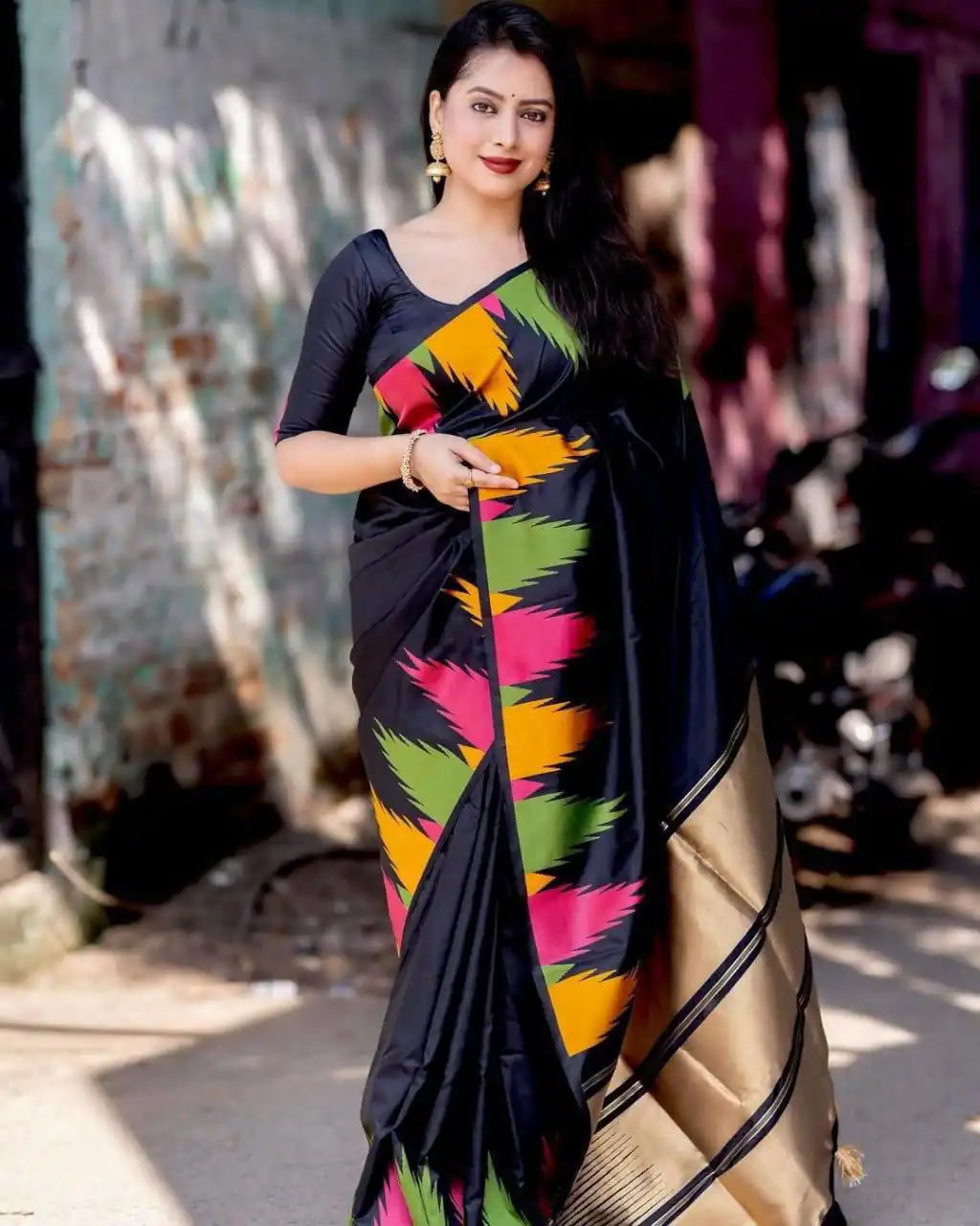 KP 6042 Black Color Soft Lichi Silk Saree with Lace Border & Lace Work. Get it for ₹1399. Delivery 4-6 Working Days. Shop now. | Bollywood Sarees, Creative Sarees, Designer Sarees, Embroidered Sarees, Ethnic Saree, Modern Digital sarees, Party Wear Sarees, Sarees