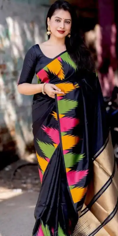 KP 6042 Black Color Soft Lichi Silk Saree with Lace Border & Lace Work. Get it for ₹1399. Delivery 4-6 Working Days. Shop now. | Bollywood Sarees, Creative Sarees, Designer Sarees, Embroidered Sarees, Ethnic Saree, Modern Digital sarees, Party Wear Sarees, Sarees