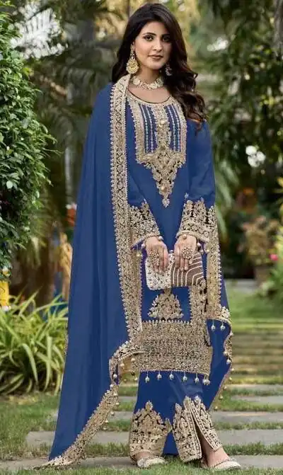 KF 1628 Blue Faux Georgette Salwar Suit Perfect for Wedding, Party, Raksha Bandhan, Baisakhi, Sangeet – . Affordable Price ₹2399. Delivery 4-6 Working | Designer Suits, Jump Suits, Tops & Bottoms, Track Suits, Trendy Wear, Casual Suits, Creative suits, Palazzo Suits, Party Wear Suits, Patiala Suits, Salwar suit, Straight Suits