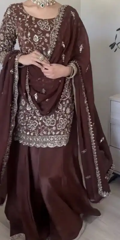 SRK 5304 Brown Heavy Faux Georgette Salwar Suit Perfect for Wedding, Party, Pooja, Makar Sankranti, Sangeet – . Affordable Price ₹1999. Delivery 4-6 W | Bollywood Lehenga, Creative Lehenga, Designer Lehenga, Embroidered Lehenga, Lehenga, Party Wear Lehenga