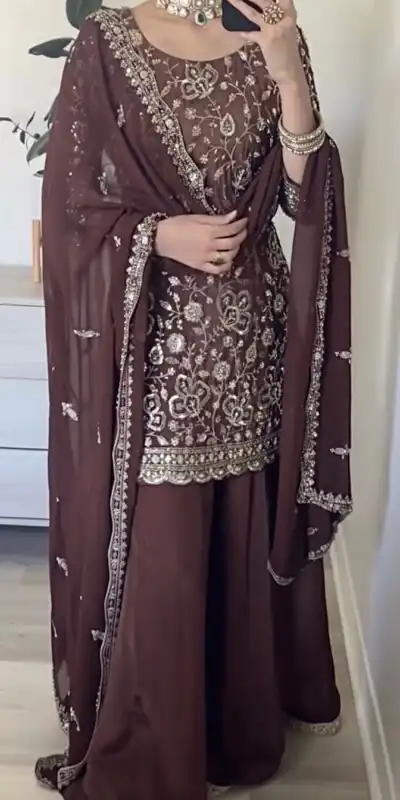 SRK 5304 Brown Heavy Faux Georgette Salwar Suit Perfect for Wedding, Party, Pooja, Makar Sankranti, Sangeet – . Affordable Price ₹1999. Delivery 4-6 W | Bollywood Lehenga, Creative Lehenga, Designer Lehenga, Embroidered Lehenga, Lehenga, Party Wear Lehenga