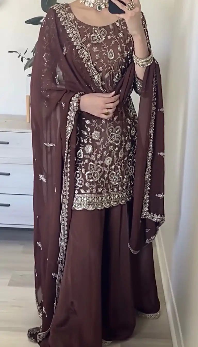 SRK 5304 Brown Heavy Faux Georgette Salwar Suit Perfect for Wedding, Party, Pooja, Makar Sankranti, Sangeet – . Affordable Price ₹1999. Delivery 4-6 W | Bollywood Lehenga, Creative Lehenga, Designer Lehenga, Embroidered Lehenga, Lehenga, Party Wear Lehenga