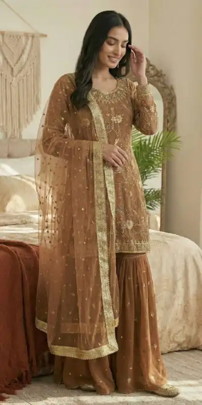 ZSR 3151 Chiku in Georgette Embroidery Work & Lace Work Salwar Suit With. Festive Deal ₹2149. Delivery 4-6 Working Days. Shop now. | Designer Suits, Jump Suits, Tops & Bottoms, Track Suits, Trendy Wear, Casual Suits, Creative suits, Palazzo Suits, Party Wear Suits, Patiala Suits, Salwar suit, Straight Suits