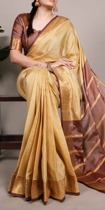 YNF 7408 Cream Color Poly Cotton Saree With Zari Work. Wedding, Party, Festive, Events, Affordable Price ₹1399. Delivery 4-6 Working Days. Shop now. | Bollywood Sarees, Creative Sarees, Designer Sarees, Embroidered Sarees, Ethnic Saree, Modern Digital sarees, Party Wear Sarees, Sarees