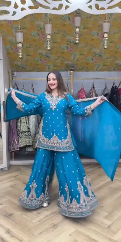 LG 2029 Firozi Chinon Salwar Suit with Embroidery Work. Wedding, Party, Festive, Events, Special Price ₹2399. Delivery 4-6 Working Days. Shop now. | Designer Suits, Jump Suits, Tops & Bottoms, Track Suits, Trendy Wear, Casual Suits, Creative suits, Palazzo Suits, Party Wear Suits, Patiala Suits, Salwar suit, Straight Suits