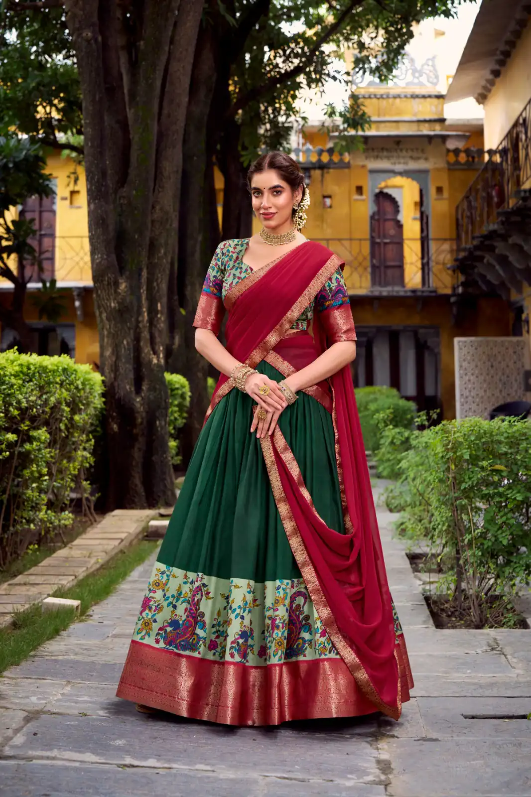 LNB 1244 Green in Aastha Silk Lace Work & Zari Work Lehenga Choli. Grab it for ₹1349. Delivery 4-6 Working Days. Shop now. | Bollywood Lehenga, Creative Lehenga, Designer Lehenga, Embroidered Lehenga, Lehenga, Party Wear Lehenga