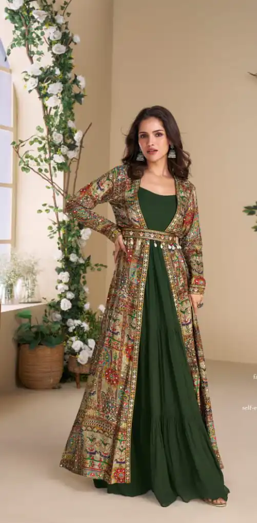 FC 5824 Green Blooming Georgette Mirror Work & Embroidery Work Kurti in . Special Price ₹2649. Delivery 4-6 Working Days. Shop now. | Bollywood Kurti, Creative Kurtis, Designer Kurti, Kurti, Party Wear Kurti, Selfie Kurti